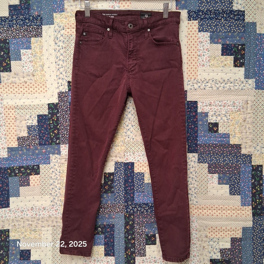 AG Adriano Goldschmied The Farrah Skinny High Rise Jeans Size 26 R Burgundy